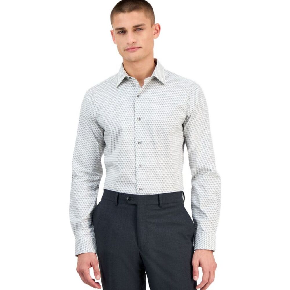 Alfani Mens Geo-Print Button Down Dress Shirt, NWT